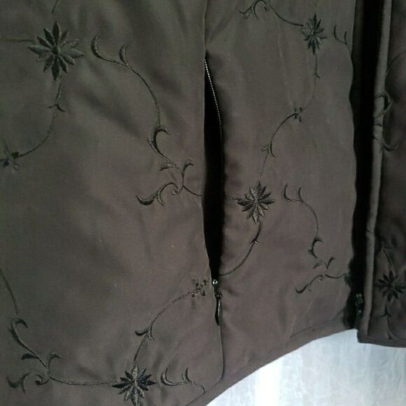 Talbots Lightweight Embroidered Black Vest Zip up Whimsgoth Grunge Gothic Size M - Picture 6 of 11